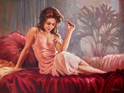 Holding Hair by Mark Spain - Original Painting on Stretched Canvas sized 32x24 inches. Available from Whitewall Galleries